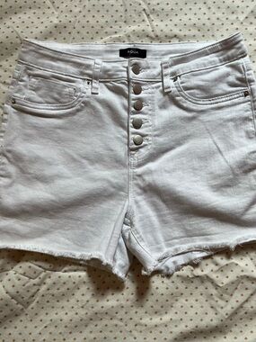 Aqua White 5 Button Fly High Waisted Denim Shorts, size 30